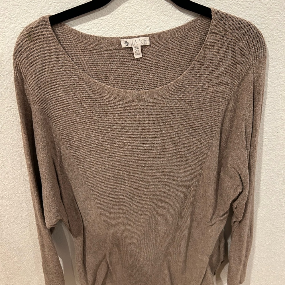 Lila Rose Tan Crew Neck Sweater Soft Knit Relaxed Fit